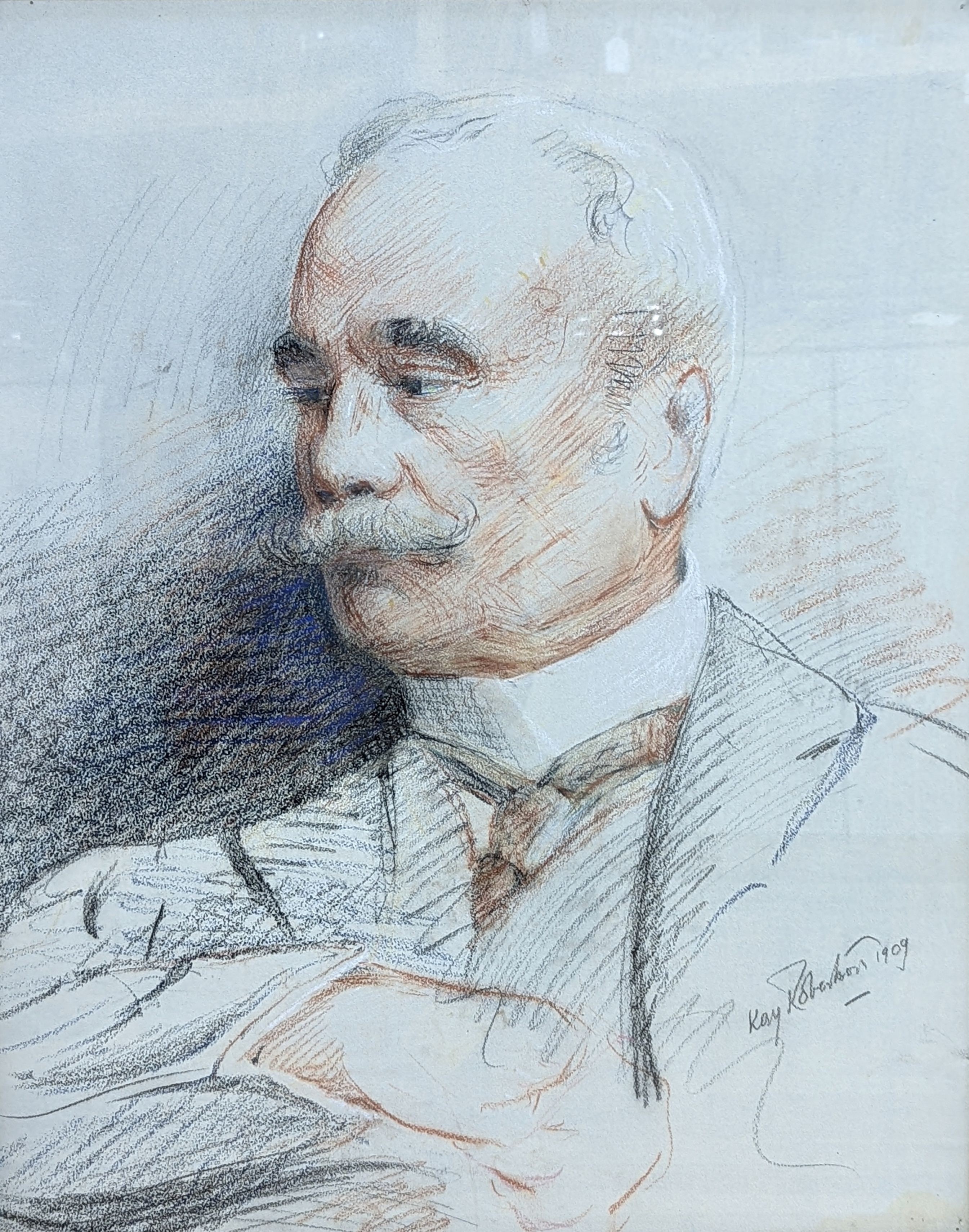 Charles Kay Robertson (fl.1877-1931), conte chalk, Portrait of a gentleman, signed and dated 1909, 56 x 45cm